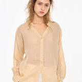 The Collarless Linen V-Neck Shirt