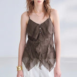 Women's Ramie Cami Tank Top Asymmetrical Ruffle
