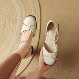 Women’s Leather Braided Ankle Strap Mid Heel Pumps