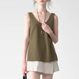 Women's Ramie Knit Tank Top Tassel Backless