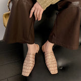 Women’s Leather Croc-Embossed Low Heel Mules