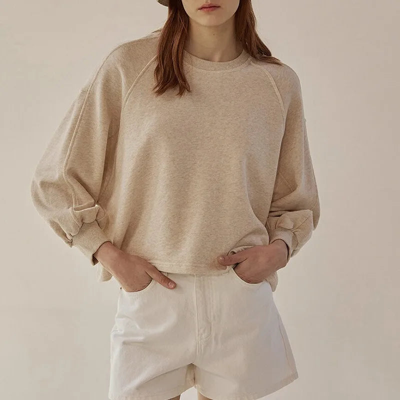 Lantern-Sleeve Cotton Pullover