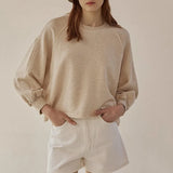 Women's Cotton Sweatshirt Loose Lantern Sleeve Pullover