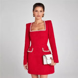 Monaco Lacceti Women's Tweed Pearl Trim Blazer Mini Dress