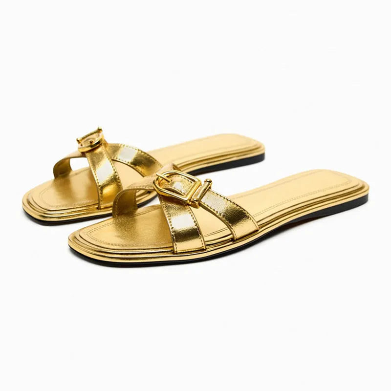 Calvi Italian Leather Cutout Slide Sandal