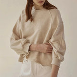 Women's Cotton Sweatshirt Loose Lantern Sleeve Pullover