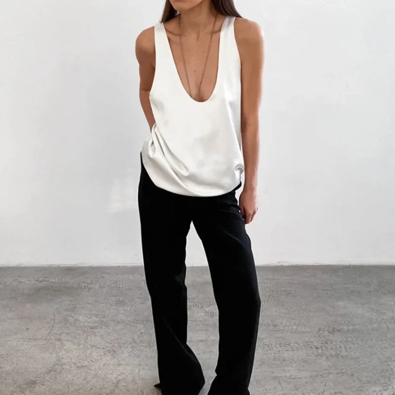 Lissia Deep Drape Satin Tank – Lacceti Lissia Deep Drape Satin Tank – Lacceti