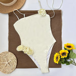 Riviera Rosette Choker One-Piece in Camel — Swimwear