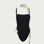 Riviera Rosette Choker One-Piece in Camel — Swimwear
