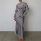 Women's Satin Two Piece Long Skirt Set