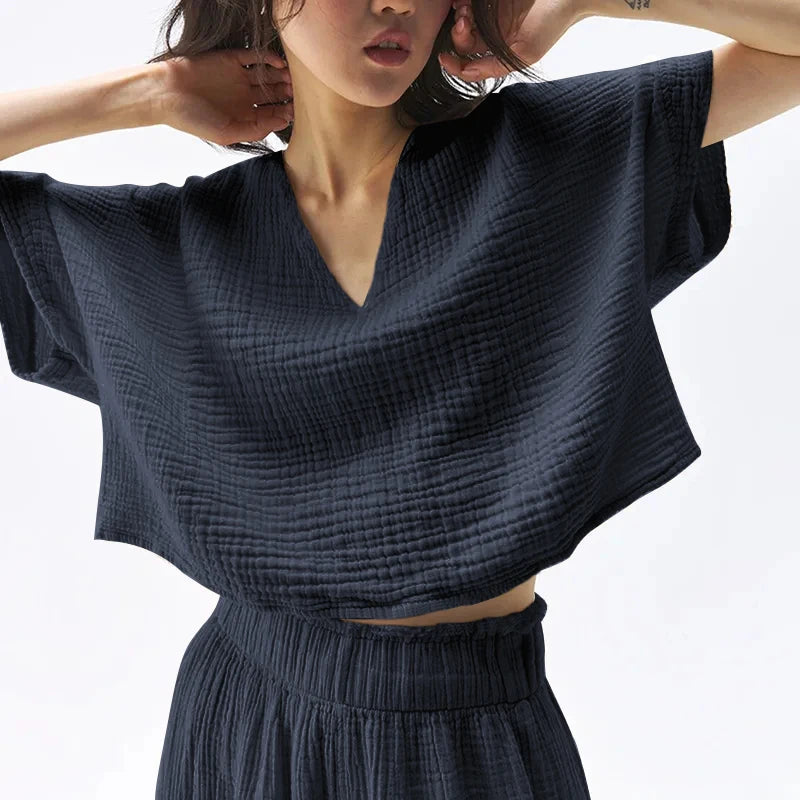 The Gauze V-Neck Crop Tee