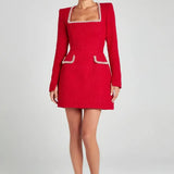 Monaco Lacceti Women's Tweed Pearl Trim Blazer Mini Dress