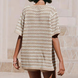 Women's Knit Striped Cardigan Shorts Set Summer