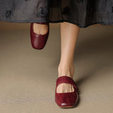 Women’s Leather Square Toe Chunky Heel Mules