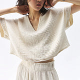 The Gauze V-Neck Crop Tee