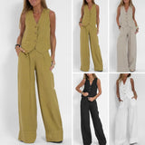 Women's Linen Two Piece Set Wide Leg Pants