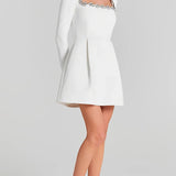 Éclat Lacceti Women's White Jewel Trim Long Sleeve Mini Dress