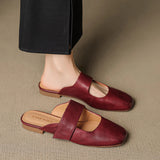 Women’s Leather Square Toe Chunky Heel Mules