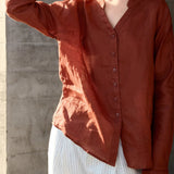 The Collarless Linen V-Neck Shirt