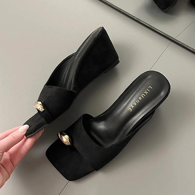 Women's Wedge Sandals Square Toe High Heel Summer