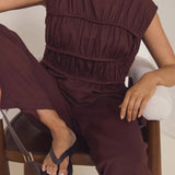 Women’s Ruched Cap Sleeve Peplum Top