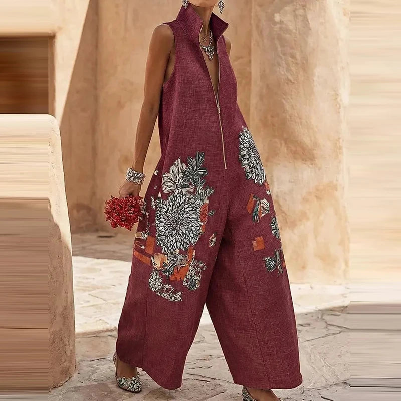 Women's Floral Wide Leg Jumpsuit Sleeveless Summer