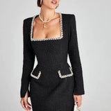 Monaco Lacceti Women's Tweed Pearl Trim Blazer Mini Dress