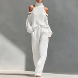 Women's Knit Sweater Wide Leg Pants Set