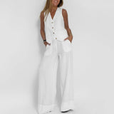 Women's Linen Two Piece Set Wide Leg Pants