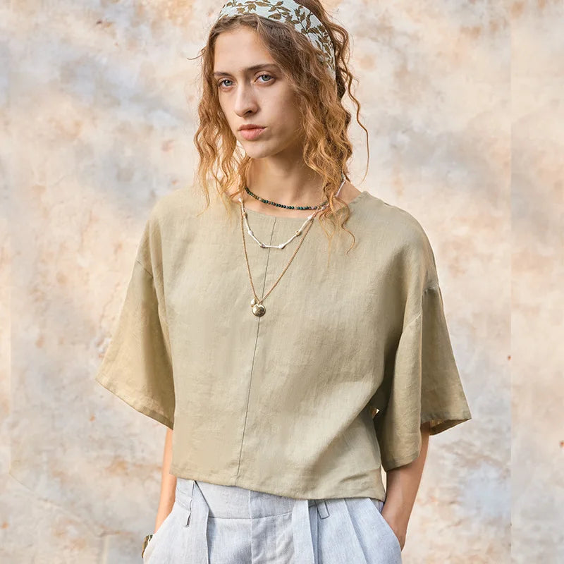 The Flared Sleeve Linen Pullover