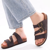 Women's Nappa Leather Orthopedic Double Buckle Slide