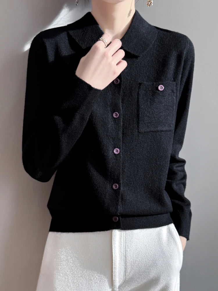 Elara Merino Wool Polo Cardigan