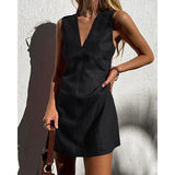 Women’s Linen V-Neck Sleeveless Mini Dress