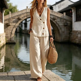 Women's Sleeveless Tank Top Wide Leg Pants Set