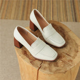 The Square Toe Leather Block Heel Pump
