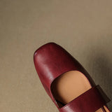 Women’s Leather Square Toe Chunky Heel Mules