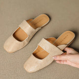 Women’s Leather Square Toe Chunky Heel Mules