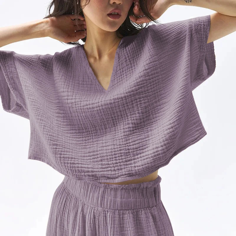 The Gauze V-Neck Crop Tee