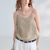 Women's Ramie Camisole Tank Top Backless Loose