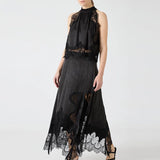 The Halter Lace Inset Midi Dress