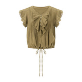 The Ruffle Front Gauze Crop Top
