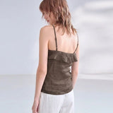 Women's Ramie Cami Tank Top Asymmetrical Ruffle