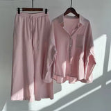 Women's Linen Two Piece Shirt Pants Set