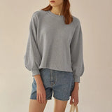 Women's Cotton Sweatshirt Loose Lantern Sleeve Pullover
