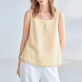 Women's Square Neck Tank Top Ramie Lyocell Loose