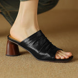 The Ruched Leather Block Heel Mule