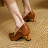 The Cognac Leather Kitten Heel Pump