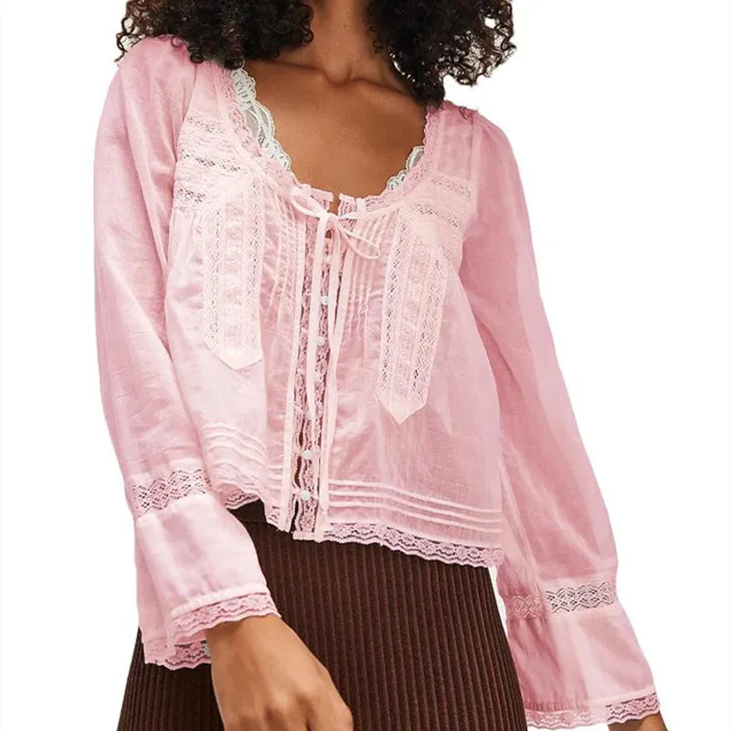 The Lace Trim Tie-Front Blouse
