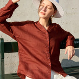 The Collarless Linen V-Neck Shirt