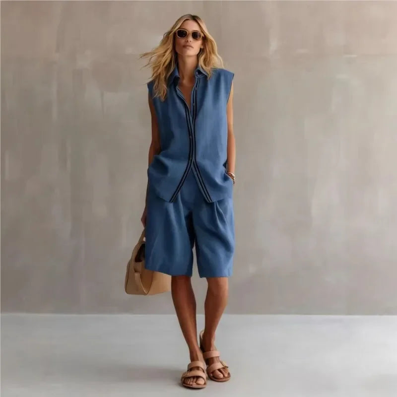 Women's Linen Two Piece Set Sleeveless Summer